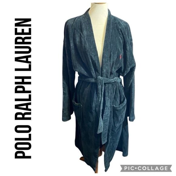 Polo Ralph Lauren Men’s Classic Navy Blue 100% Cotton Terry Long Sleeve Loungewe - Picture 1 of 14